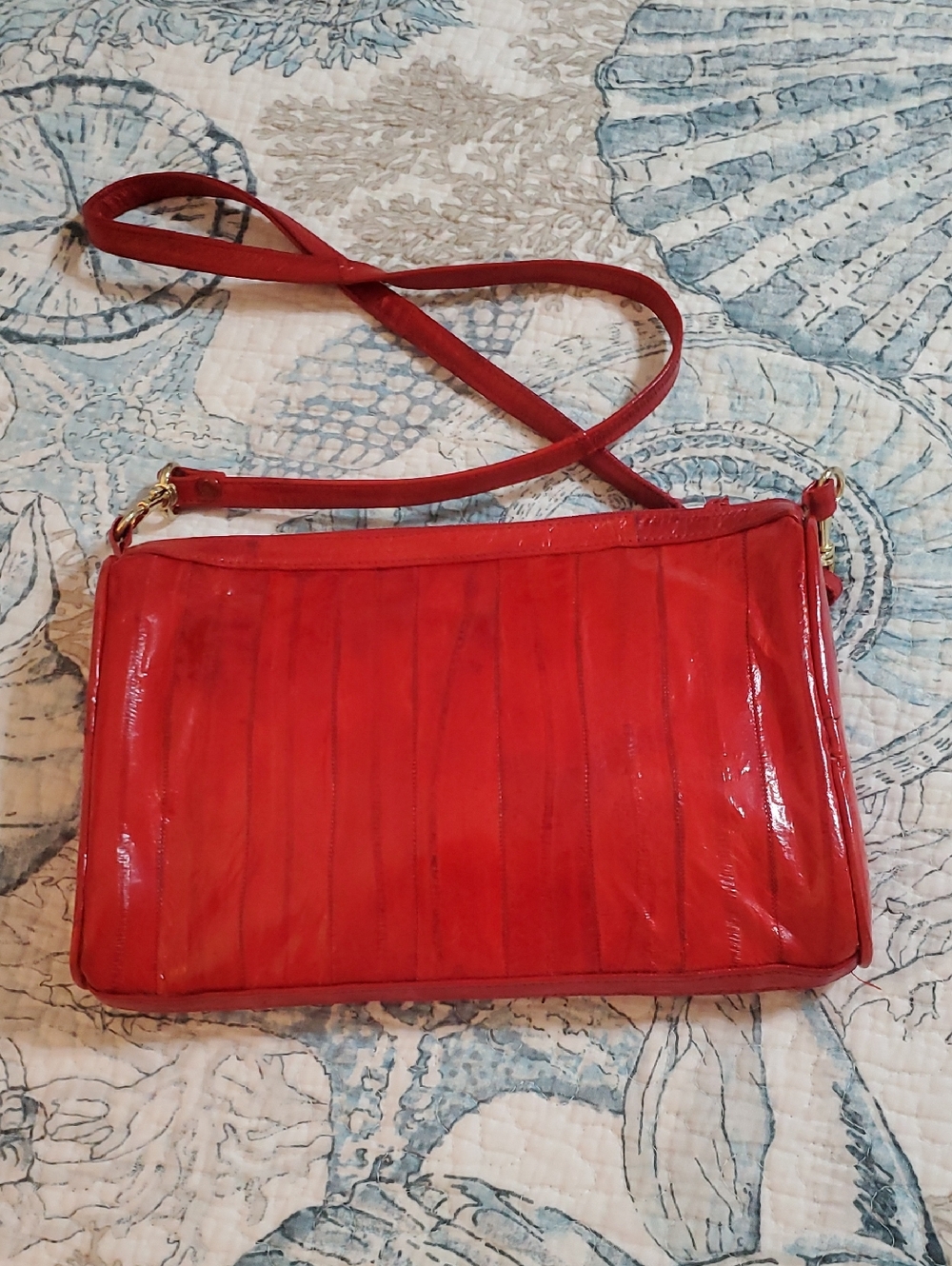Bright Red Genuine Eel Skin Bag